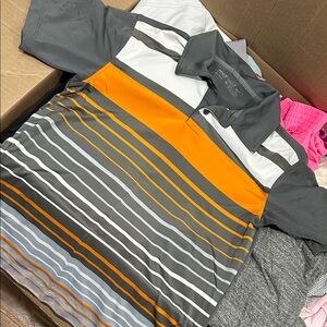 Nike Kids Polo Shirt - Gray, Orange, White Stripes